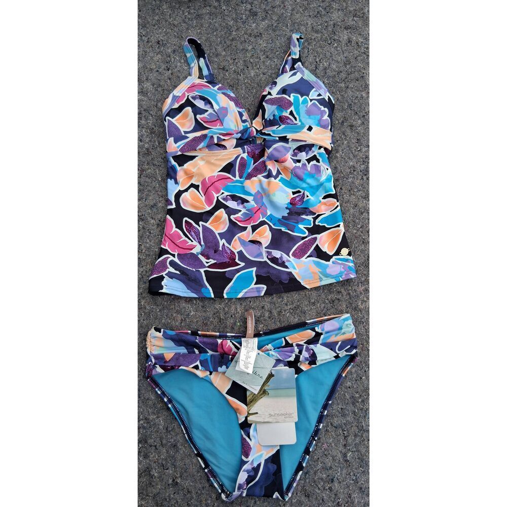 Sunseeker womens size 4 small two piece swimsuit purple blue bathing suit